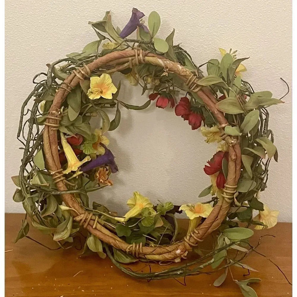 15” Artificial Spring Summer Mixed Flower And Leaves Wreath - Picture 4 of 4